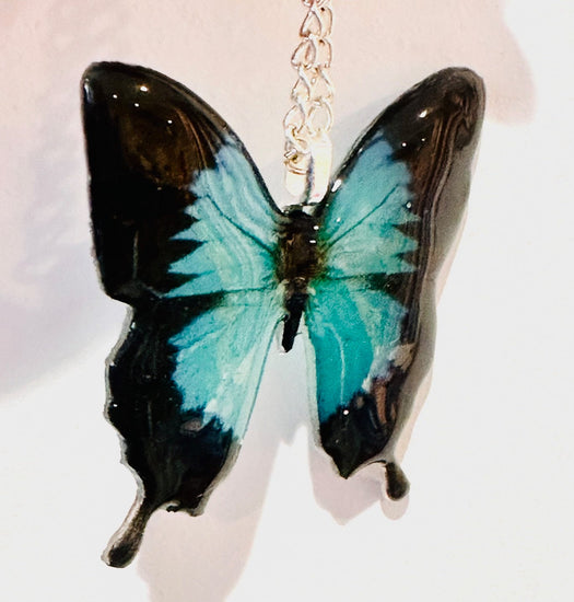 Teal  Monarch resin butterfly pendant