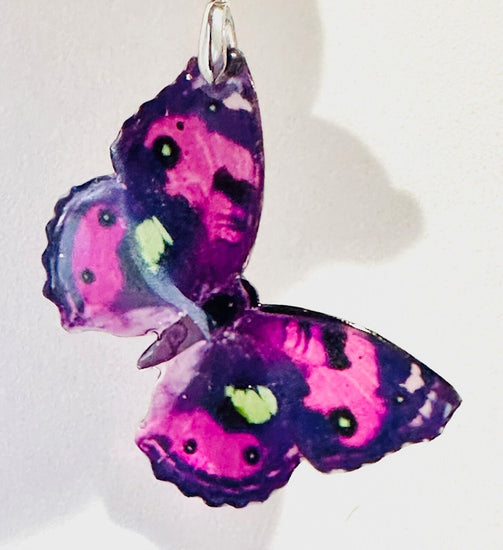 Pink and purple resin butterfly necklace