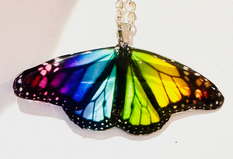 Rainbow, pride festival resin butterfly pendant