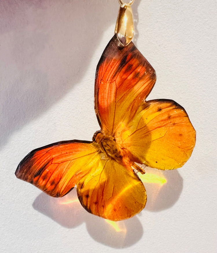 orange and yellow resin butterfly pendant boho jewellery