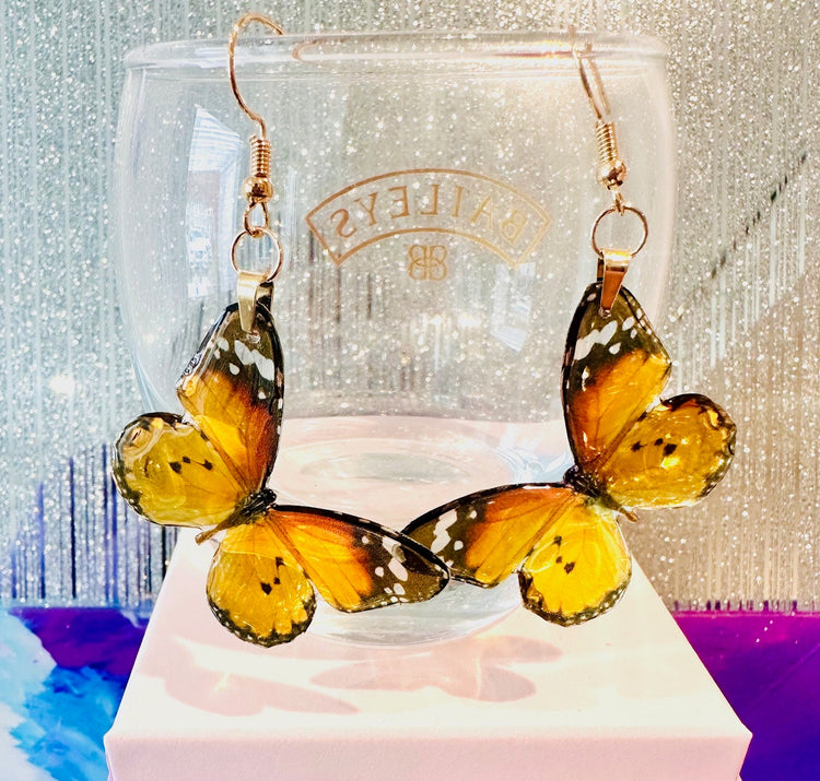 Orange Monarch butterfly earrings