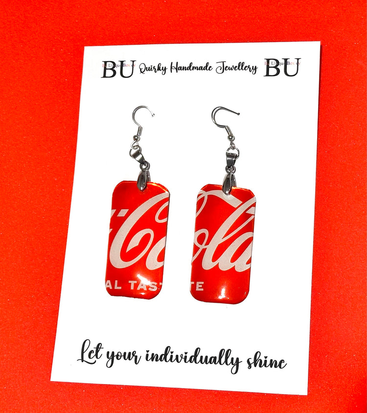 Coca-Cola Earrings,Coke Earrings,Recycled Coke Earrings,Tin anniversary gift,Unique earrings quirky,statement jewellery,tin can hand crafted