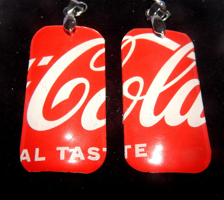 Coca-Cola Earrings,Coke Earrings,Recycled Coke Earrings,Tin anniversary gift,Unique earrings quirky,statement jewellery,tin can hand crafted