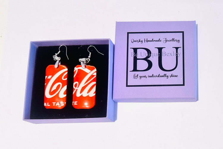 Coca-Cola Earrings,Coke Earrings,Recycled Coke Earrings,Tin anniversary gift,Unique earrings quirky,statement jewellery,tin can hand crafted