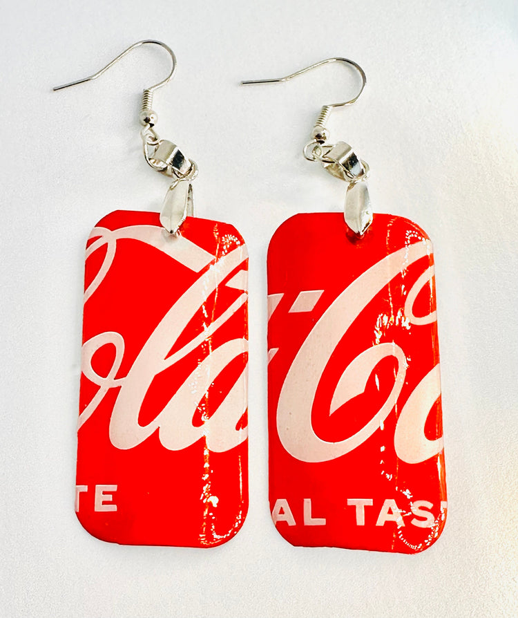 Coca-Cola Earrings,Coke Earrings,Recycled Coke Earrings,Tin anniversary gift,Unique earrings quirky,statement jewellery,tin can hand crafted