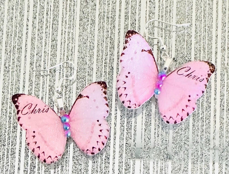 Personalised earrings with name or initial. Custom made butterfly earrings. Personalised pastel, butterfly earrings. Unique butterfly