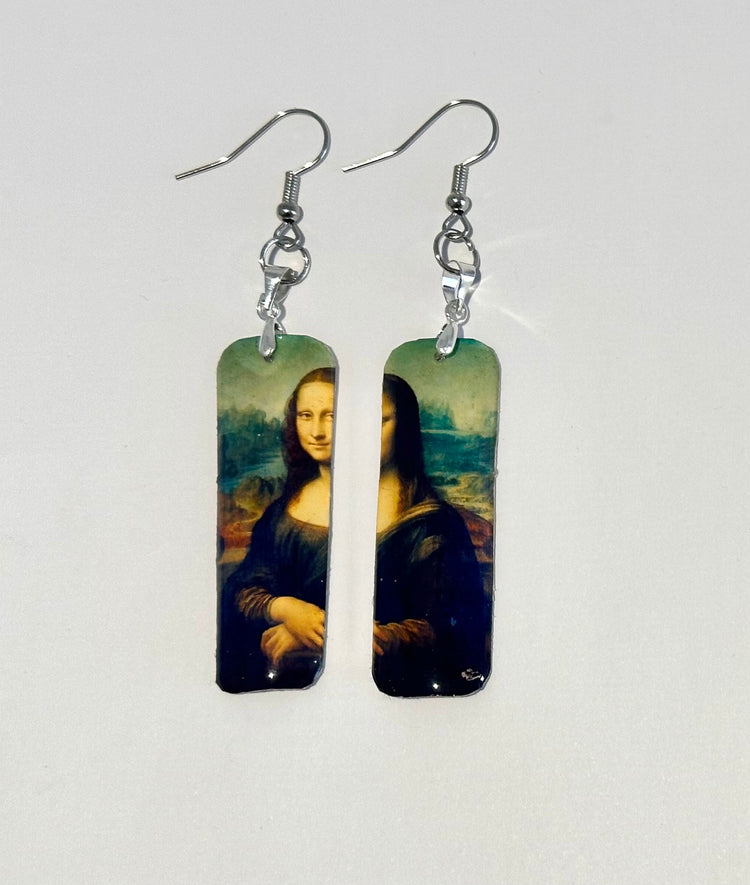 Mona Lisa Leonardo da Vinci earrings and pendant set. Upcycled tin can.Tin anniversary gift..Waterproof Tin.made from recycled soda cans