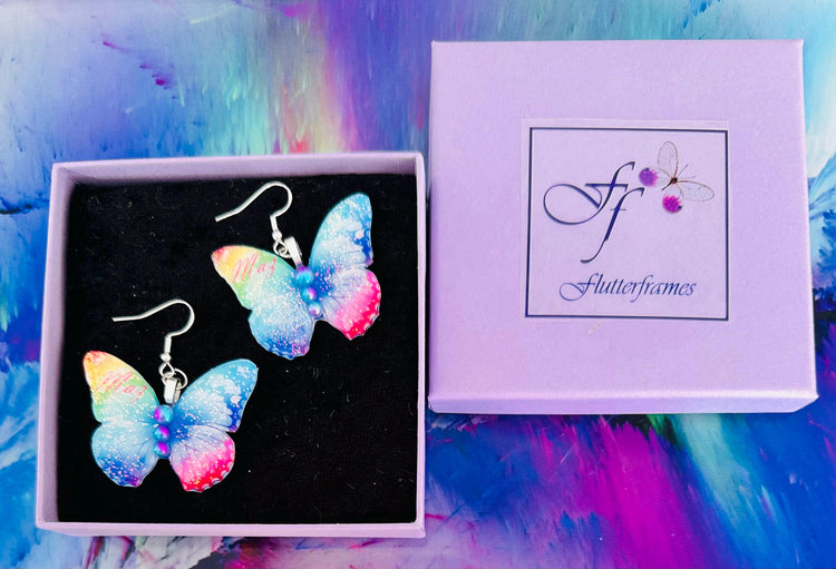 Pretty personalised earrings with name, initial or birthday age. Unique butterfly earrings, birthday, 16th,18th,21st,30th,40th,50th.