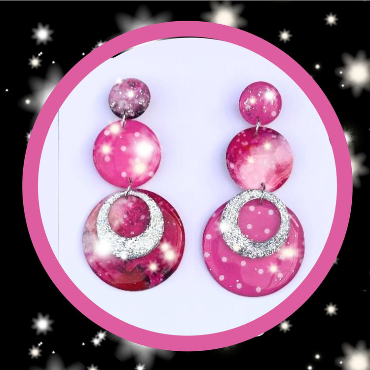 Unique Pink Handmade Polka dot earrings