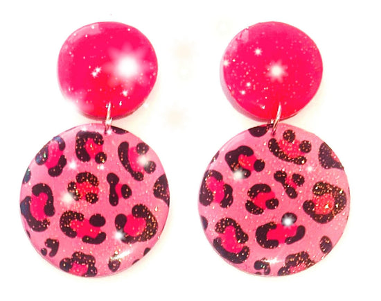 colourful pink and black leopard print dangle earrings