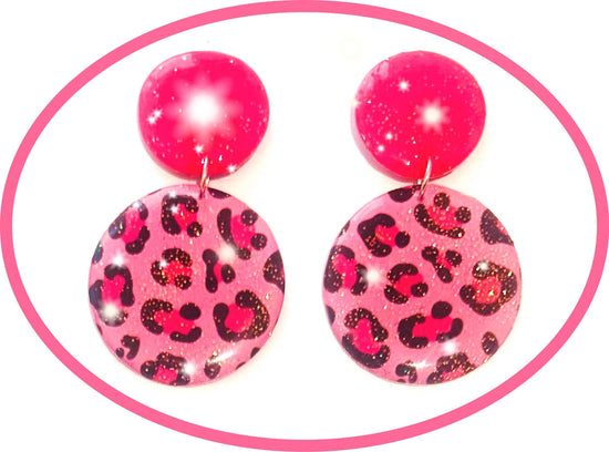 pink and black leopard print dangle earrings