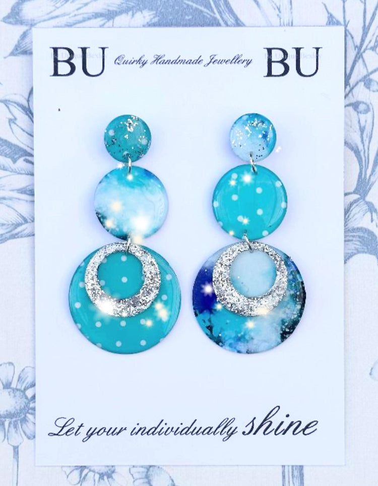 Turquoise Handmade Polka dot earrings Made From tin cans