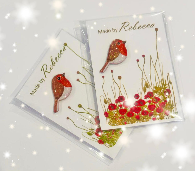 Handmade Christmas Robin pins