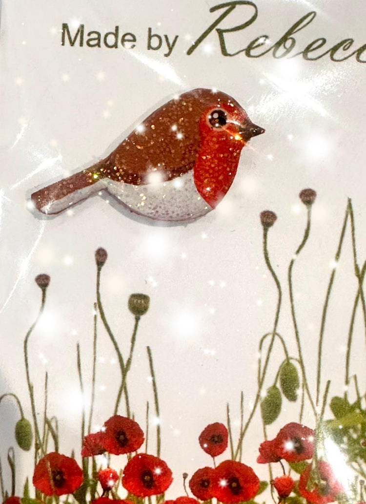 Handmade Robin pins. Christmas Robin Pin lapel brooch. Sparkle Robin. Robin Red breast. Lapel,brooch,pin.Enamel tin can pin