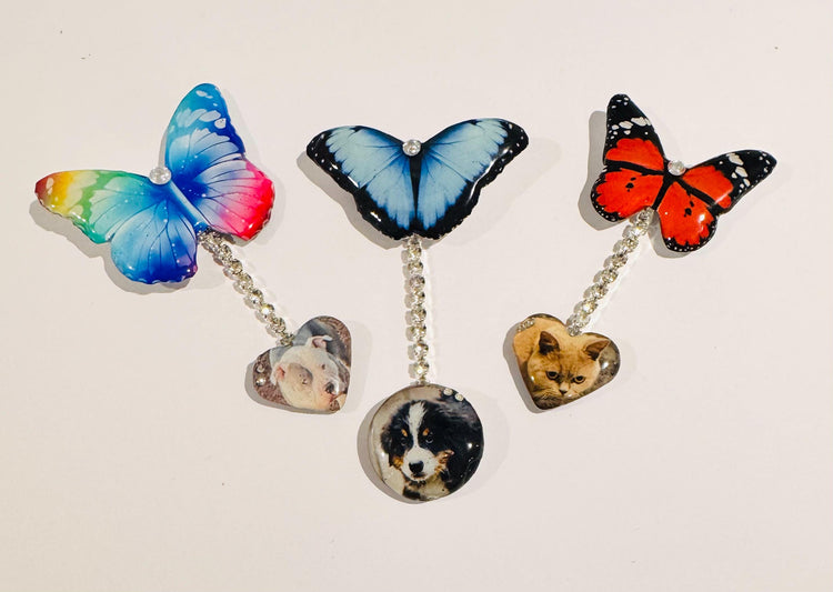 Pet photo personalised dangle diamante pins