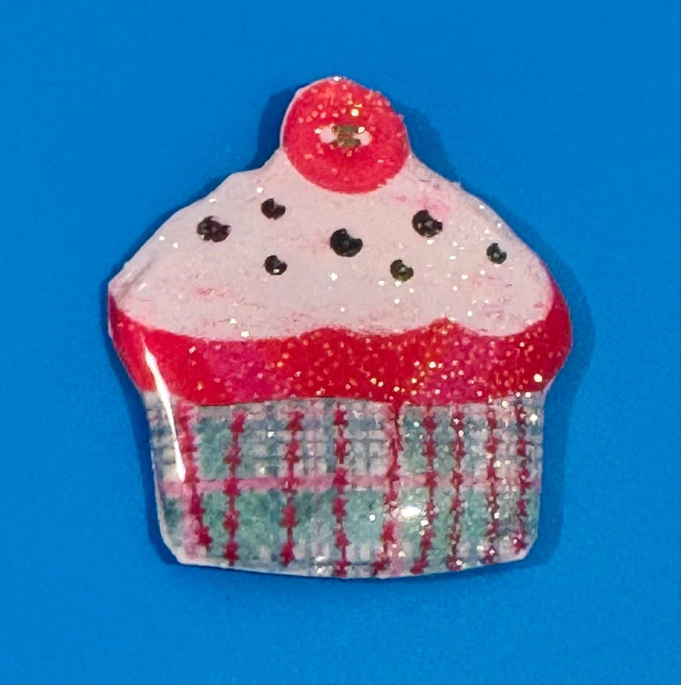 red Cup cake enamel  pin. handmade with tin cans Cake maker's enamel pin