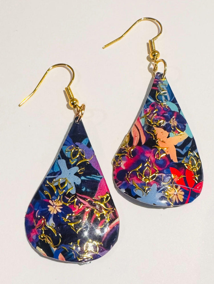 Beautiful bright floral and gold earrings 