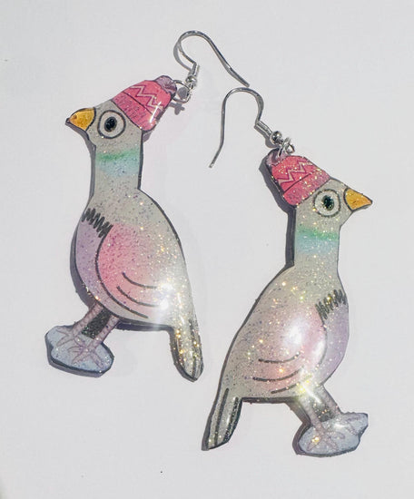 Funky Pigeon  earrings unique. save the pigeon