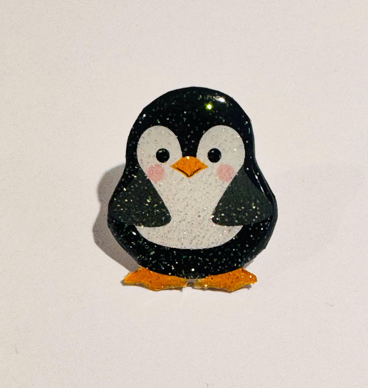 Penguin enamel pin handmade recycled tin cans. Eco friendly