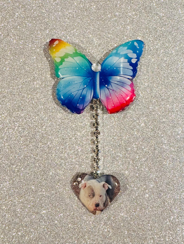 dog photo personalised dangle diamante pins