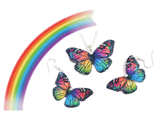 rainbow handmade earrings and pendant