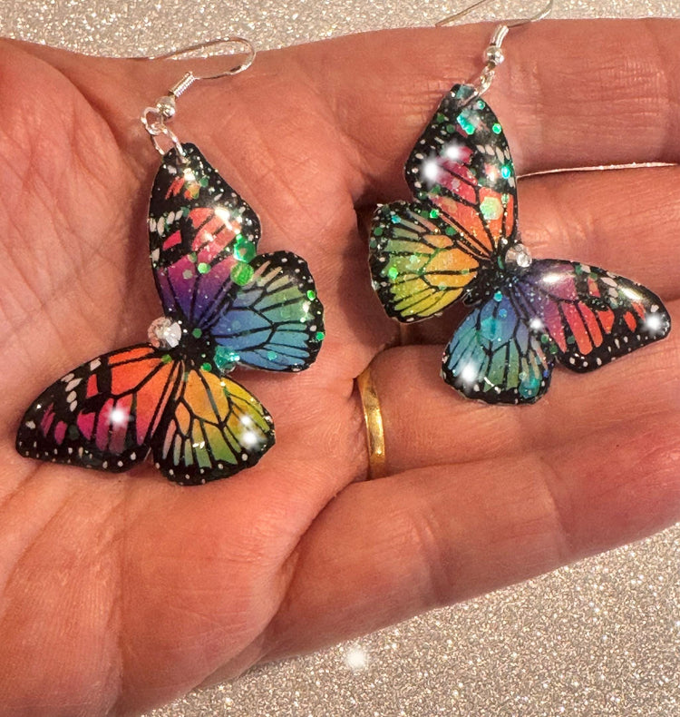 glitter rainbow handmade earrings 