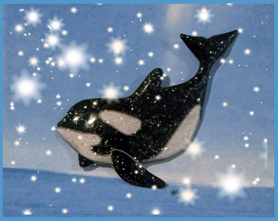 Save the planet  Orca - killer whale handmade recycled pin brooch