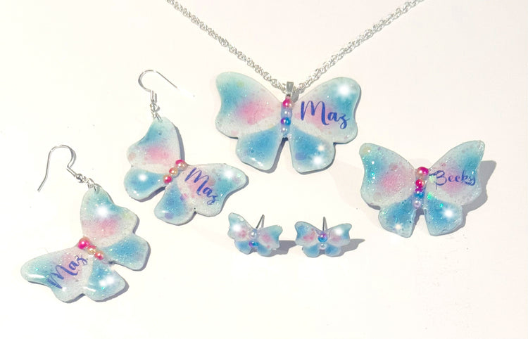 personalised butterfly name jewellery set