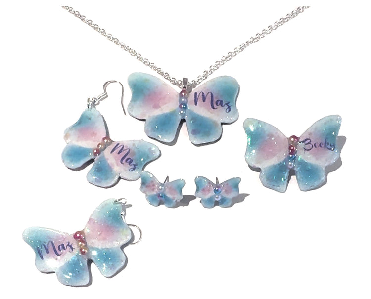 personalised butterfly  jewellery set