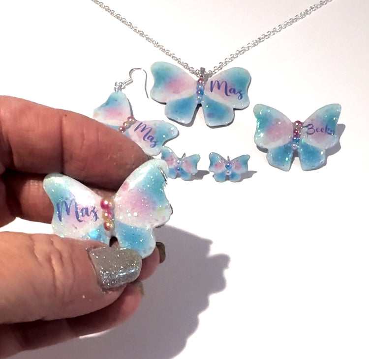 personalised butterfly name jewellery set recycled