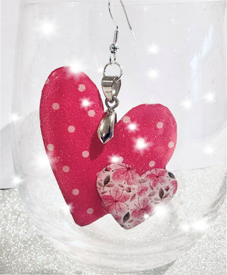 Pink heart drop earrings for her 