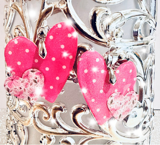 10th anniversary gift for her Pink heart drop earrings