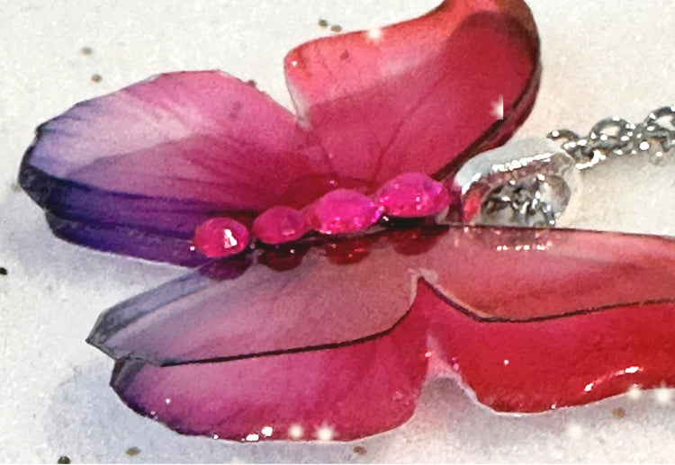 Pink double butterfly pendant. Pink and lilac iridescent resin butterfly necklace