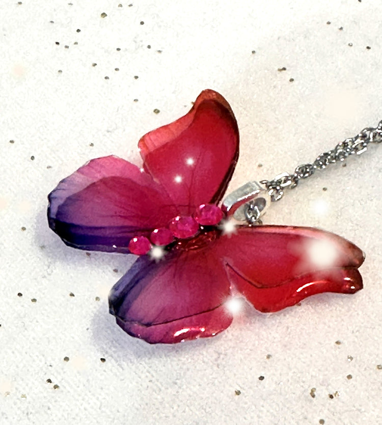 Pink double butterfly pendant. Pink butterfly necklace