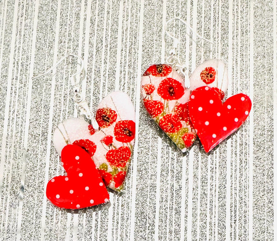 polka dot red heart earrings