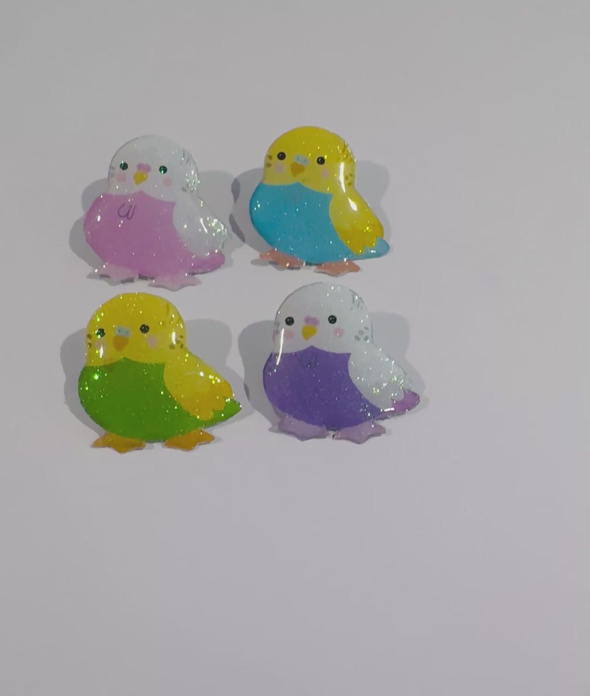 Budgerigar  enamel pins Pink, blue,lilac and green