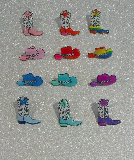 colours cowboy boots and hat unique pins