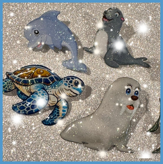 Sea Turtle, dolphin, walrus, seal pin brooch