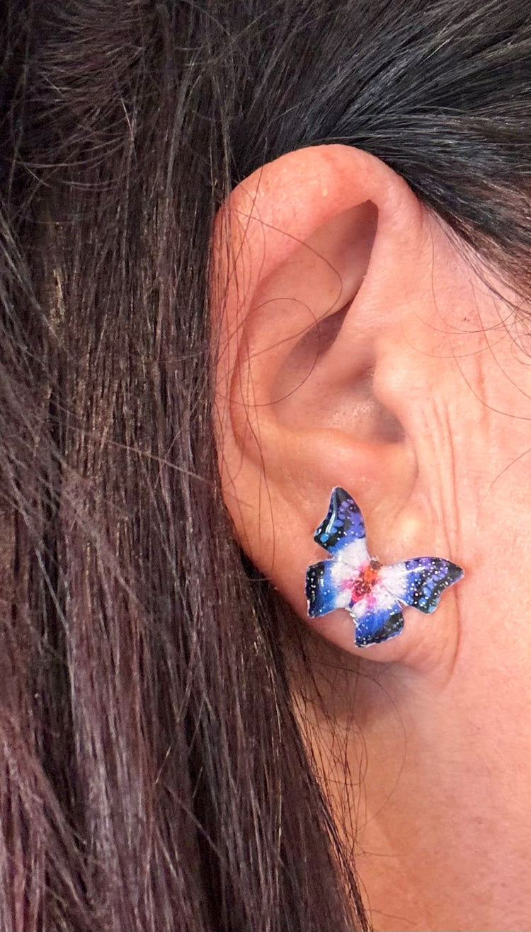 .Butterfly studs.From recycled soda/drink cans.Unique 