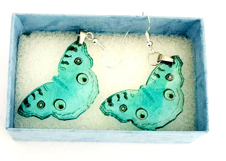 Turquoise Peacock butterfly earrings. They look like real butterflies. Resin butterfly earrings. Mom, Mum, mother gift. Festivals,Boho style