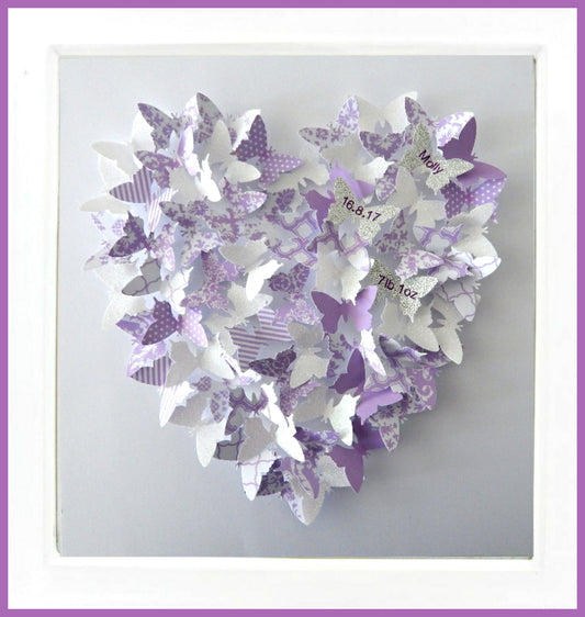 Personalised lilac butterfly heart picture