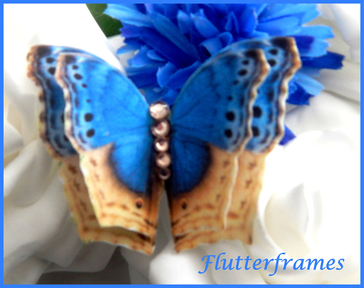 blue and beige silk butterfly hair accessory