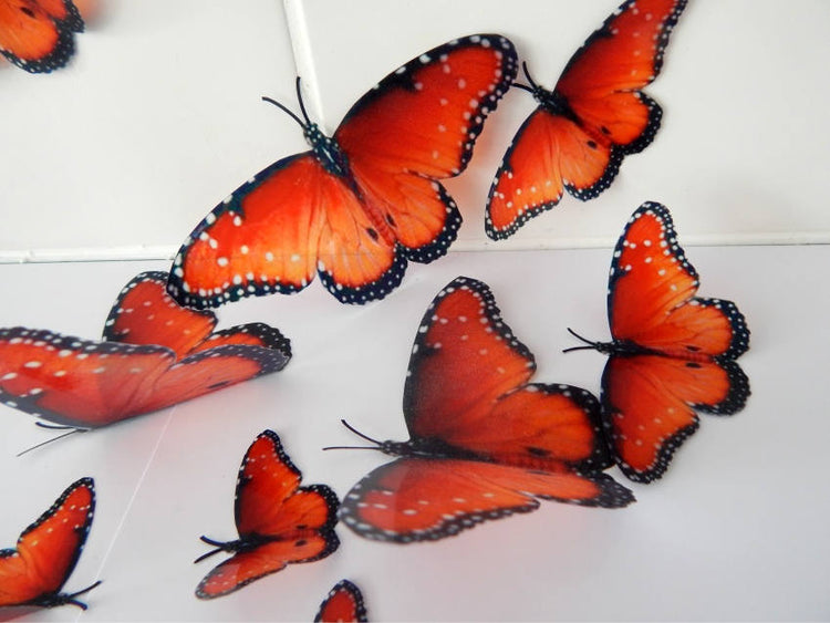 7 3d Reproduction Beautiful 3D Exotic orange Wedding Butterflies Flower- Table Decorations Flower Pot Home  bedroom