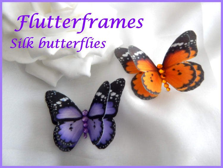 Orange or Purple Butterflies, hair accessory,handmade butterfly hair clip, cotton butterflies, wedding