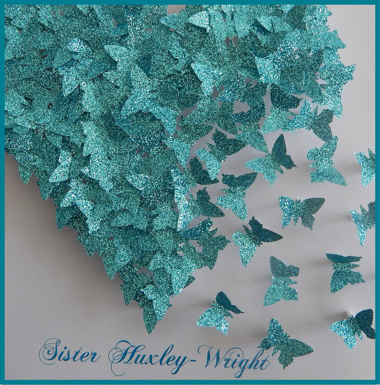 Anniversary, wedding butterfly heart personalised picture,Teal / Turquoise, glitter heart with lots of tiny butterflies unique hand crafted